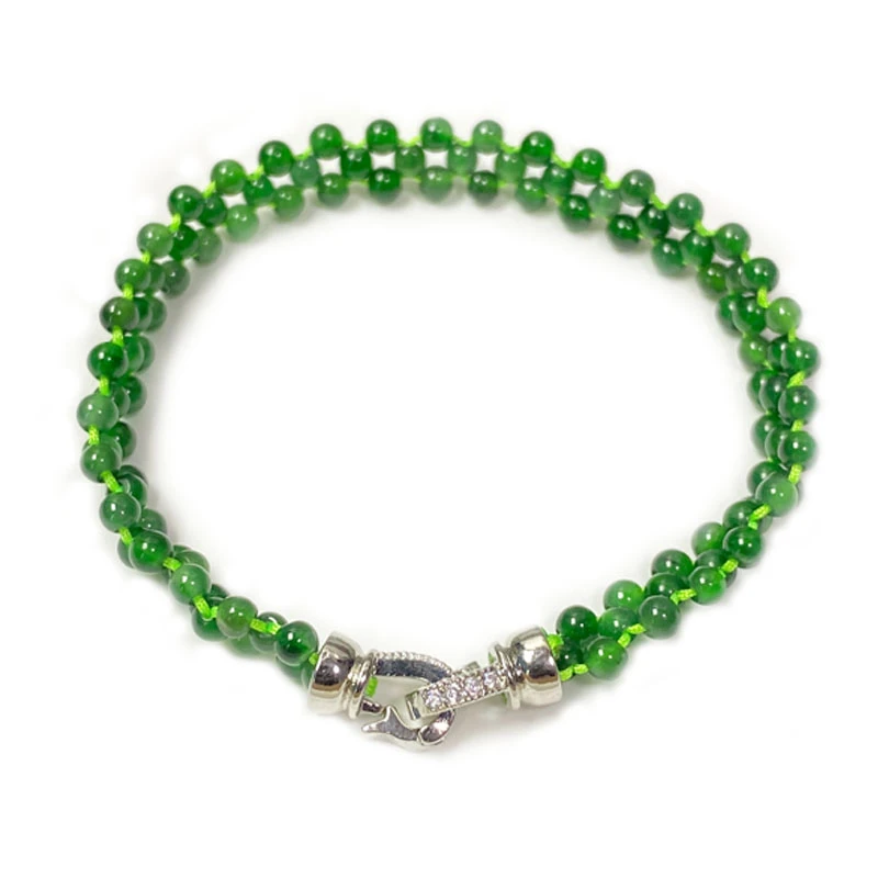 纯天然A货翡翠冰种正阳绿色小米珠编制设计款手链卡3mm手围约18mm