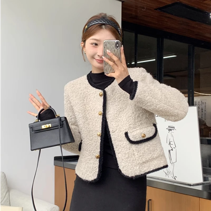 内里加厚小香风外套2024秋冬新款韩版女装时尚气质小个子百搭上衣