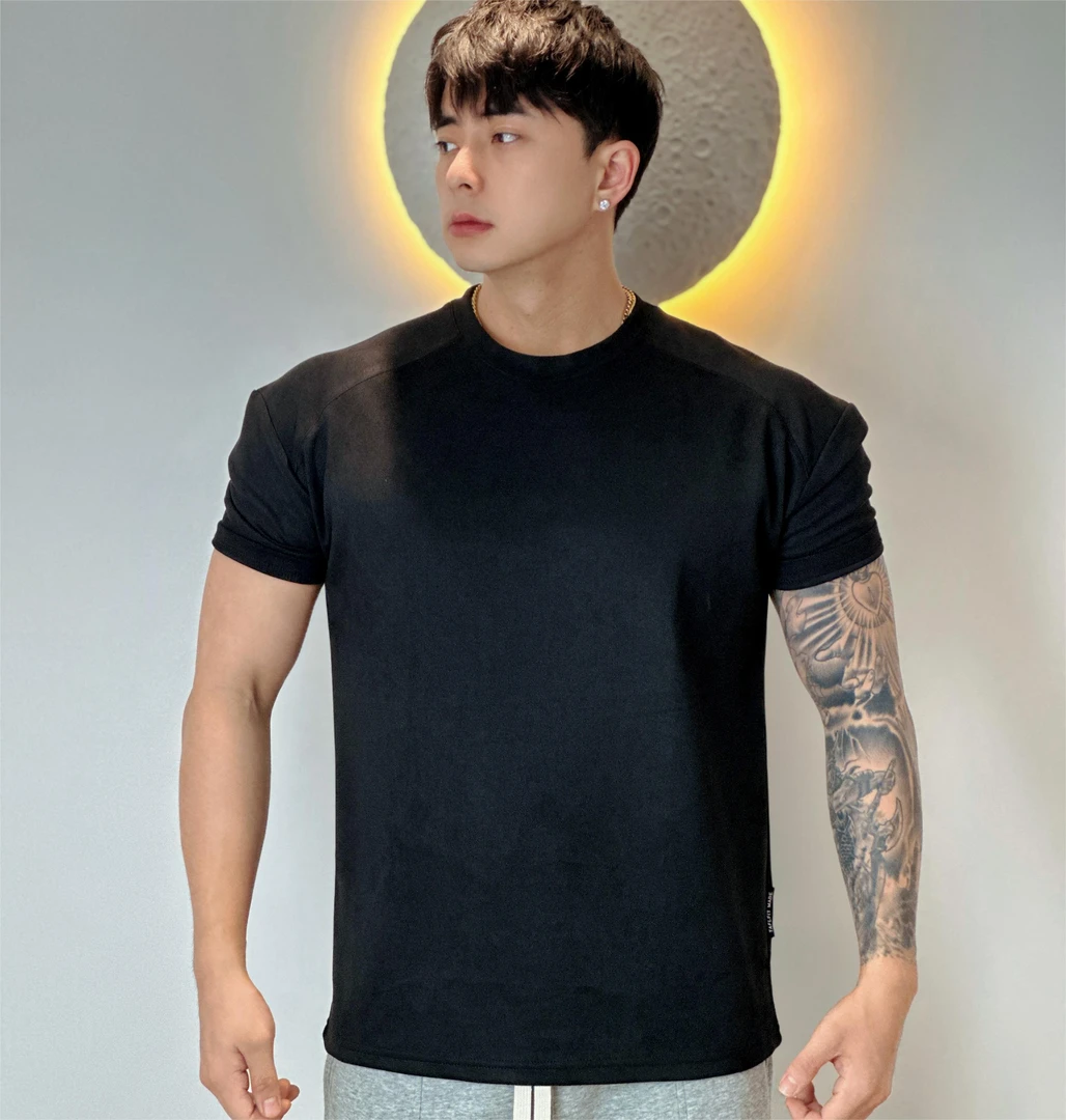 夏季纯色美式显型健身短袖男运动圆领T恤百搭潮流重磅休闲弹力衣