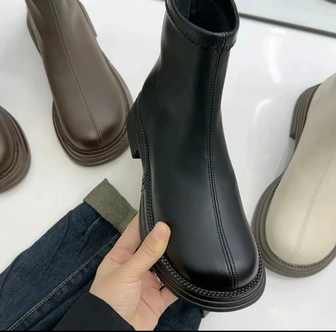 新款定制芒果头松糕厚底瘦瘦短靴8510（鞋码偏大）