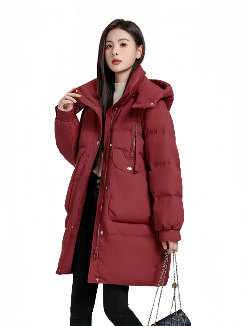 2024新款可脱卸帽中长款白鸭绒修身型爆款女羽绒服加厚保暖时尚
