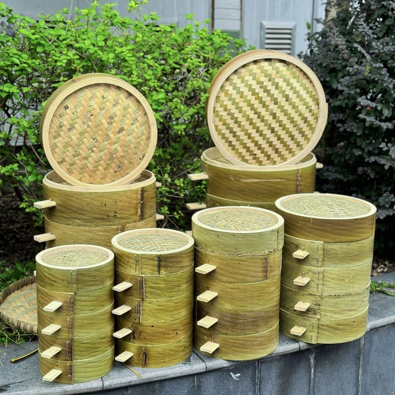 加固楠竹蒸笼手工青皮无胶水加深竹笼屉家用商用蒸笼蒸屉加热多用