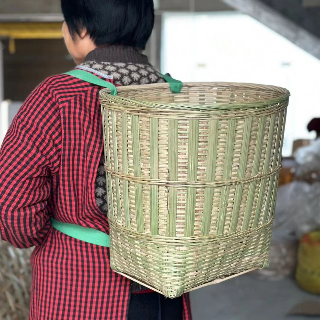 竹编竹背篓买菜商场竹筐背箩筐采茶大号舞蹈道具采摘茶萝篓