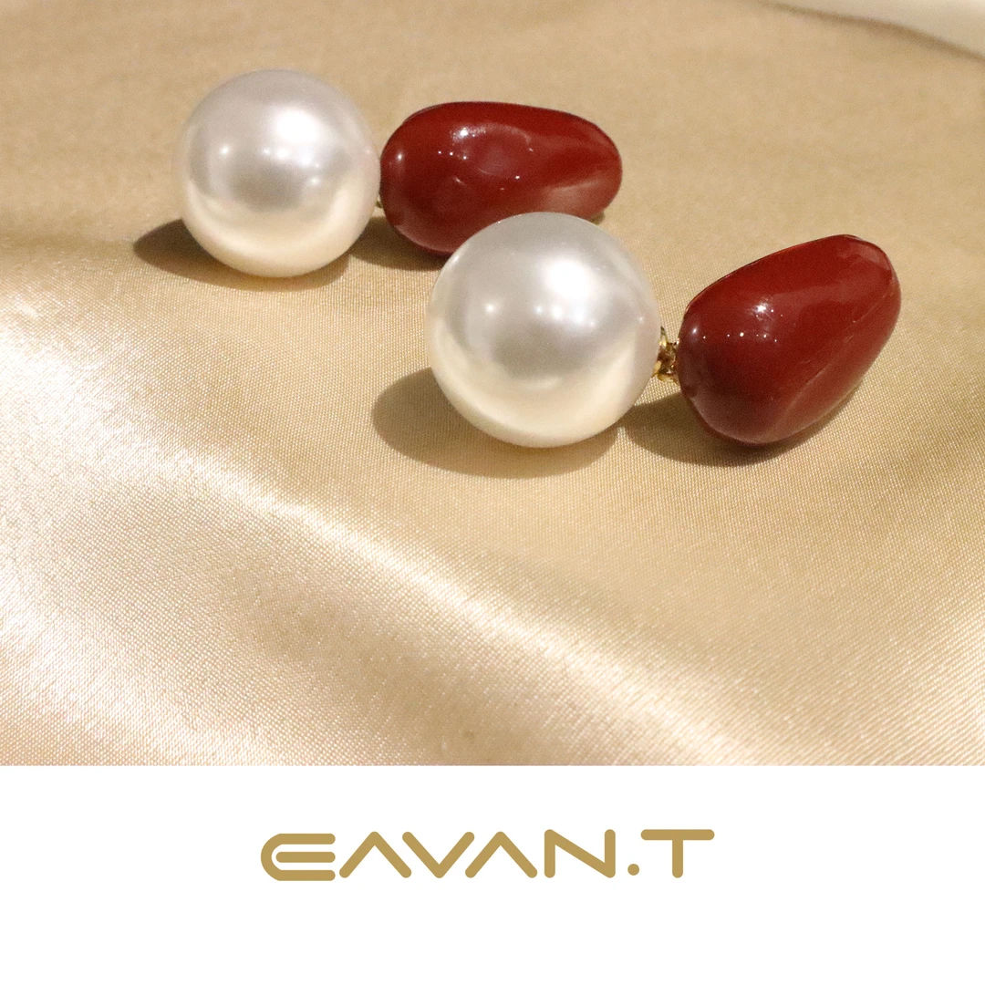 铜合金仿珍珠耳饰 Eavan.T气质轻奢百搭红白珠珠耳钉T0046