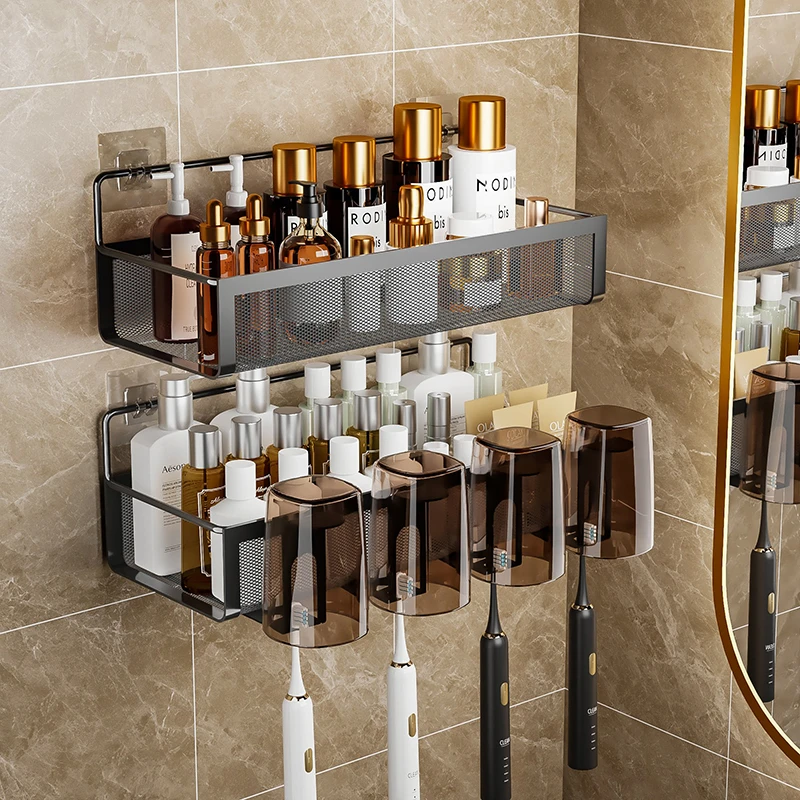 牙刷置物架免打孔漱口杯刷牙杯卫生间壁挂式家庭电动牙膏牙刷架子