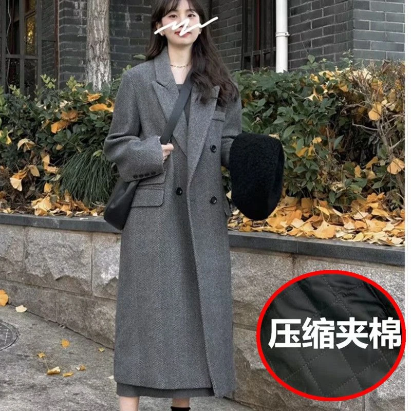 2025年长款灰色呢子大衣毛呢外套秋冬季韩系小个子高级感气质日式
