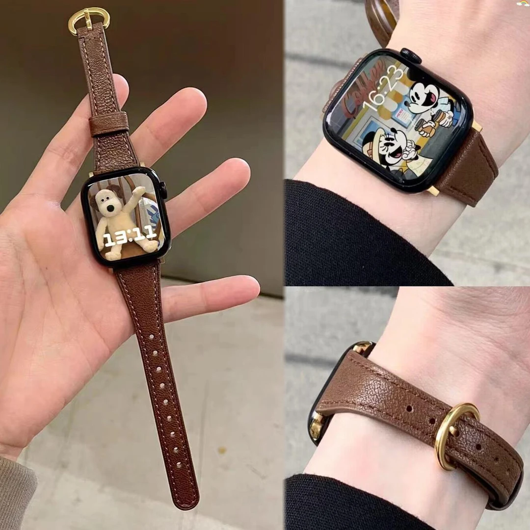 新iwatch高颜值真皮表带休闲AppleWatchS9苹果手表s8765SEUltra女