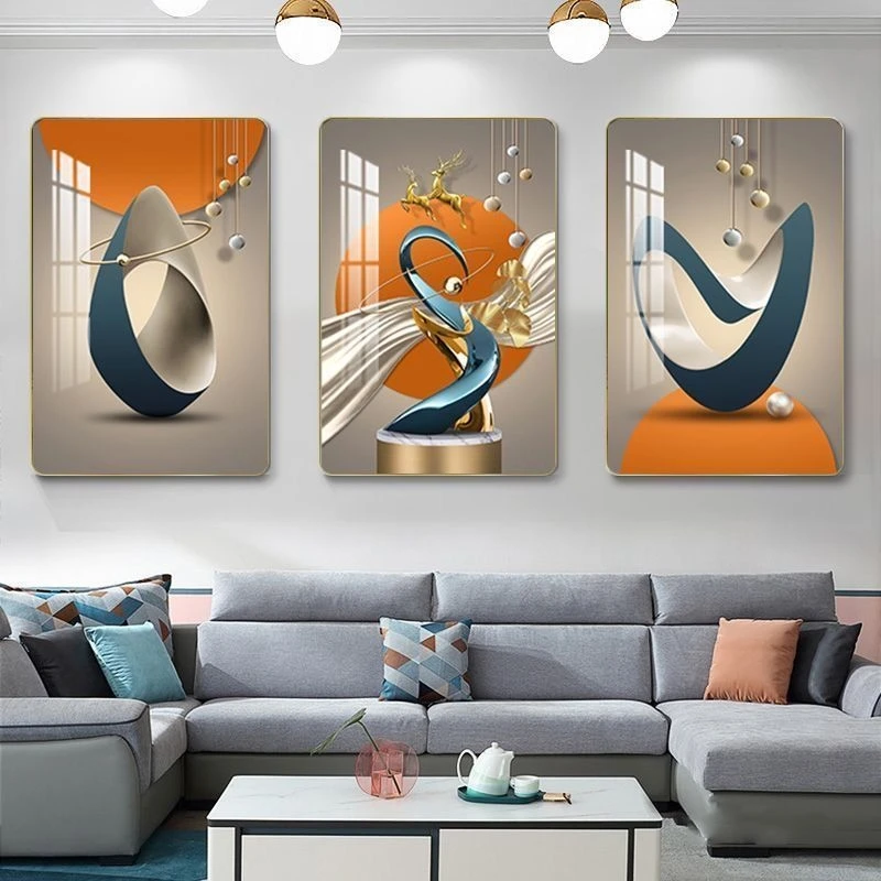 DJ12背景墙画客厅石来运转沙发壁画简约大厅餐厅挂画三联墙画