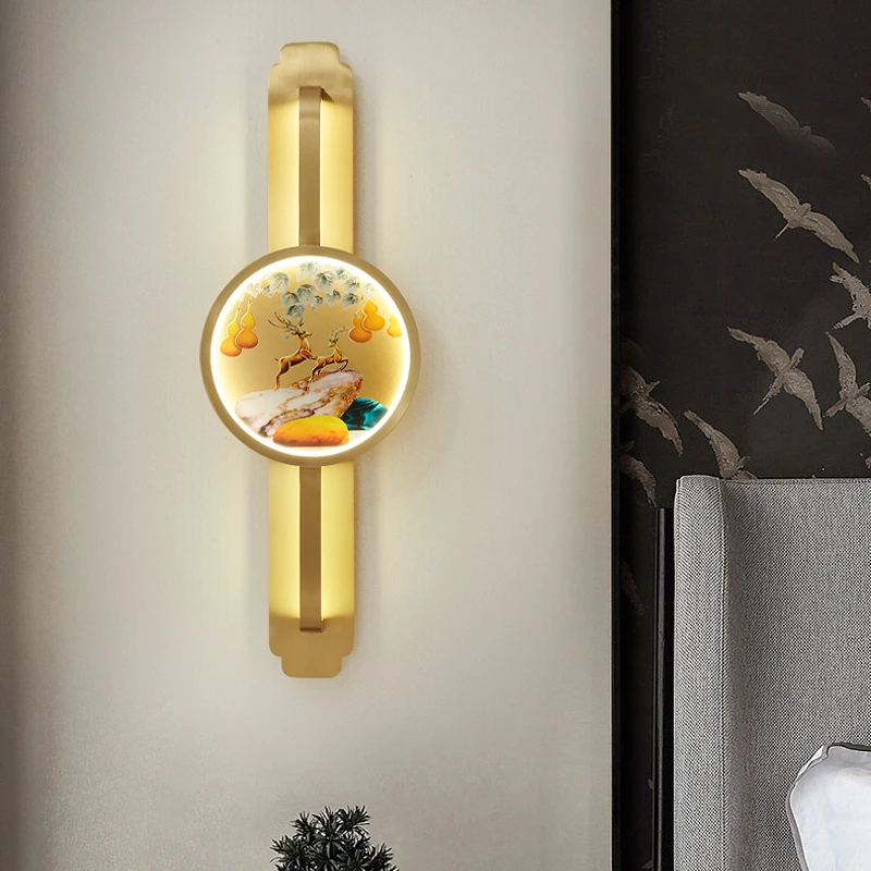 新中式全铜壁灯现代现代客厅壁灯中国风走廊卧室床头灯