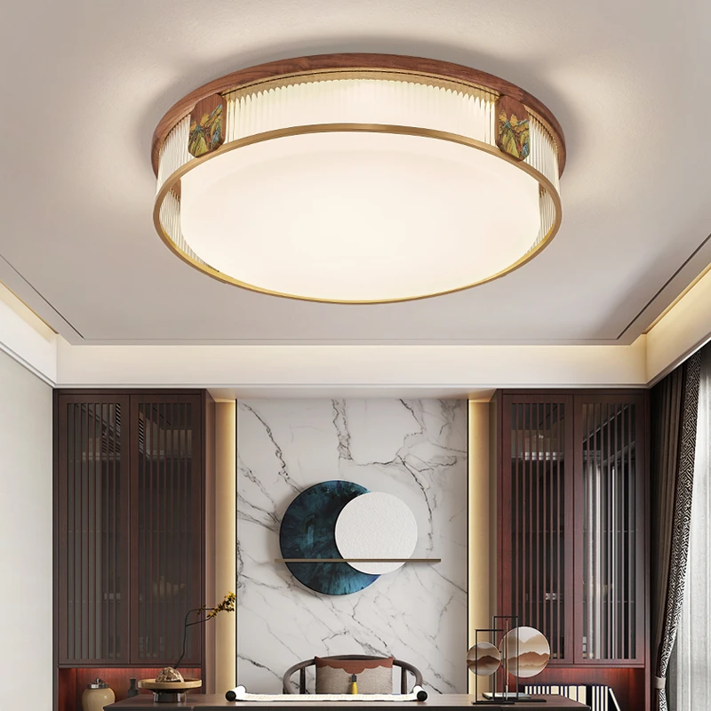 新中式吸顶灯简约客厅灯具仿古实木餐厅卧室大气黑胡桃灯具中国风