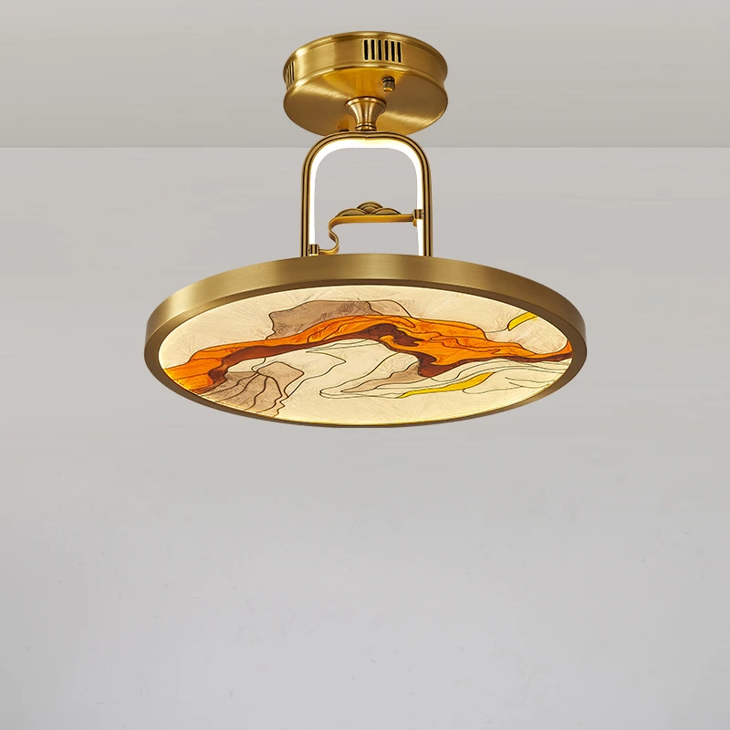 新中式全铜吸顶灯轻奢珐琅彩餐厅卧室灯禅意国风书房玄关过道灯