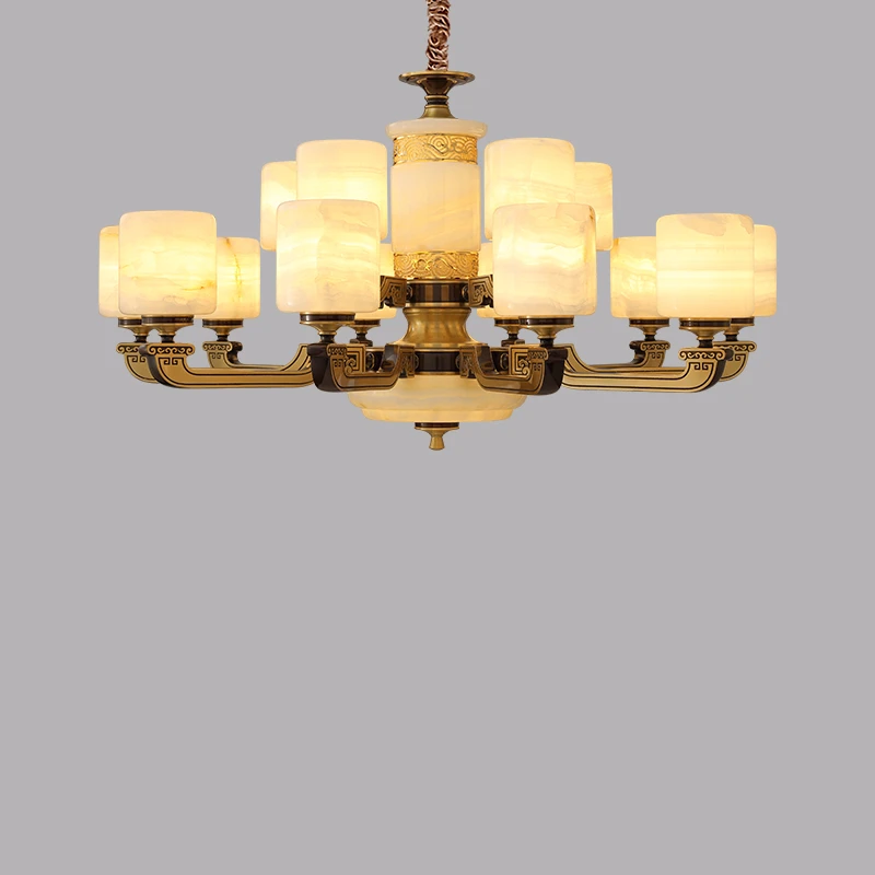 【海纳百川】新中式铜玉石客厅吊灯大气卧室灯别墅餐厅书房灯具