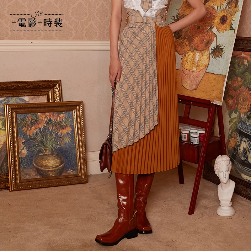 电影时装复古设计感百褶不规则裙子中长款女装半身裙F2115E2792