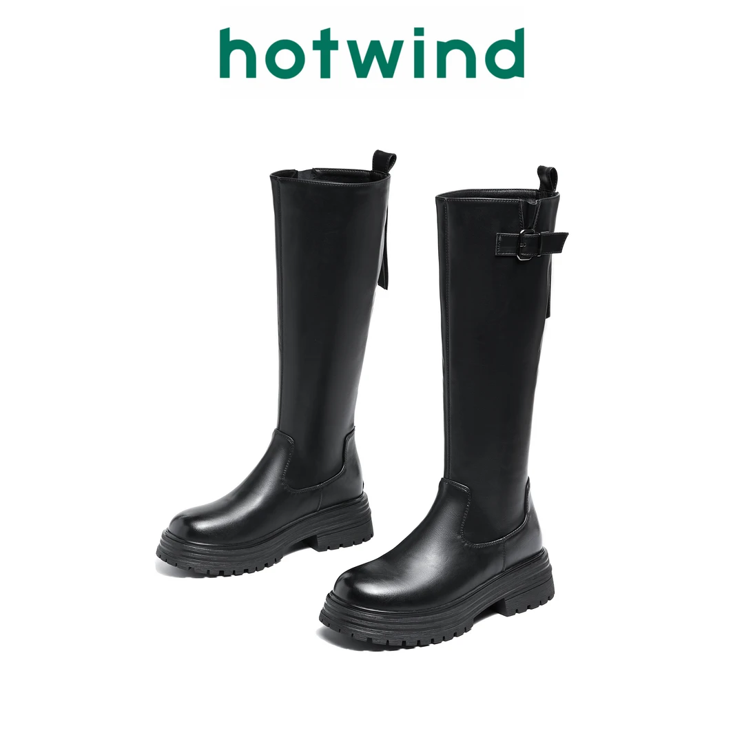 Hotwind/热风2024新款秋冬百搭休闲长靴厚底优雅风时装靴穿搭
