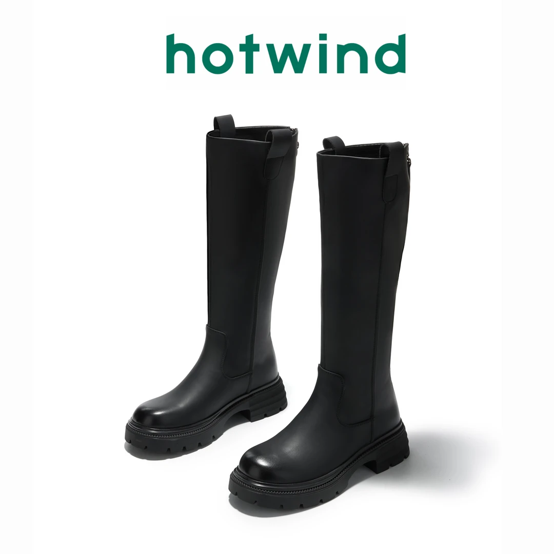 Hotwind/热风秋季新款2024骑士靴厚底显高显瘦百搭时尚长靴