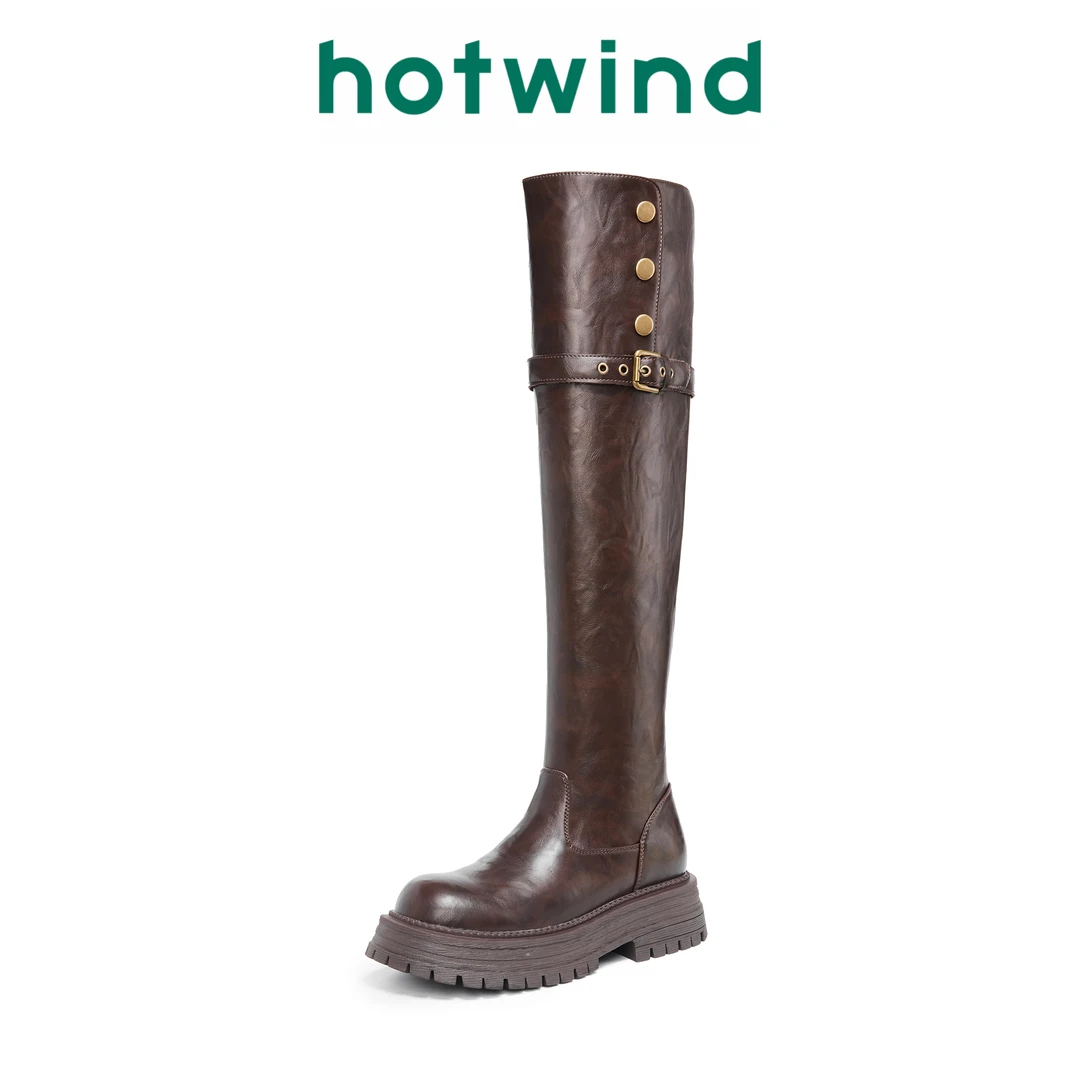 Hotwind/热风秋冬上新时尚小众堆堆靴复古厚底防滑气质百搭时装靴