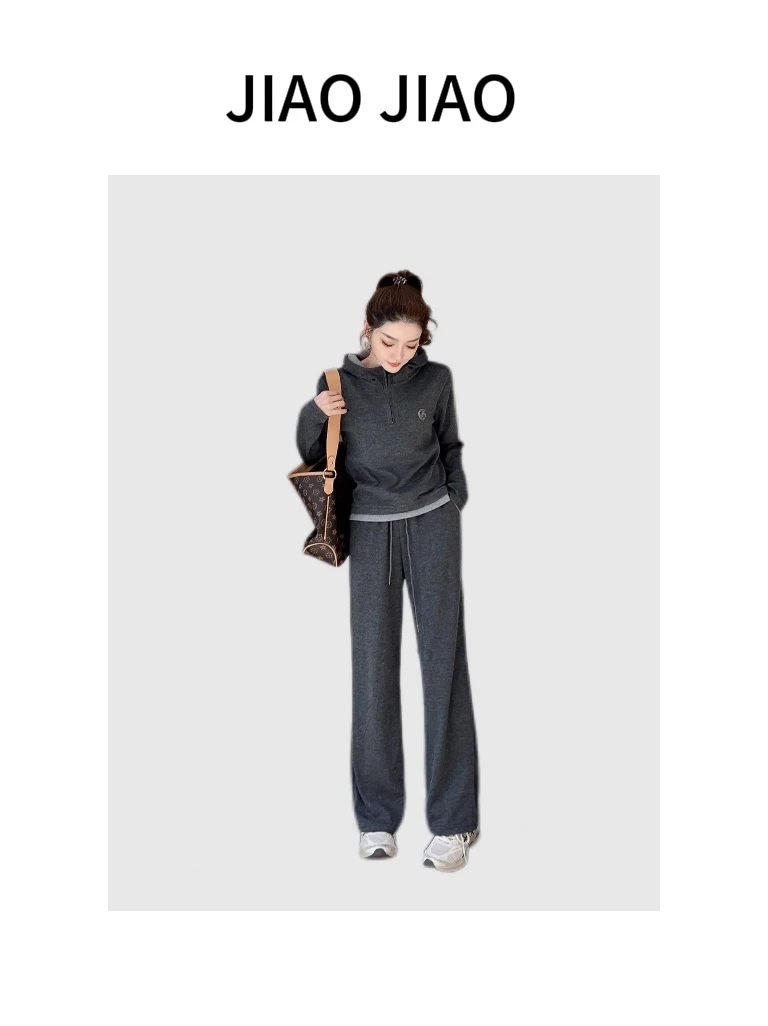 S-5656【加绒加厚】女士显瘦糯米休闲时尚秋冬外穿连帽卫衣套装