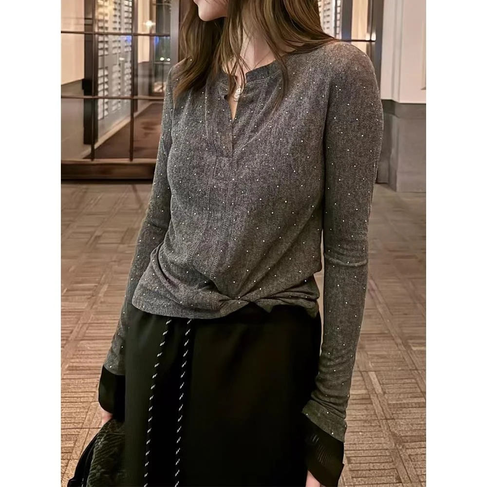 2025早春新款套头时尚百搭长袖T恤外穿上衣高级气质女内搭打底衫