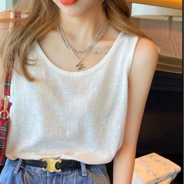 吊带背心女夏季外穿内搭薄款打底白色无袖t恤宽松黑色棉麻上衣ins