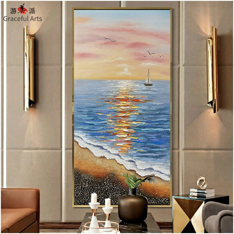 游美派原创简约手绘油画《远航》入玄关户走廊质感肌理立体装饰挂画