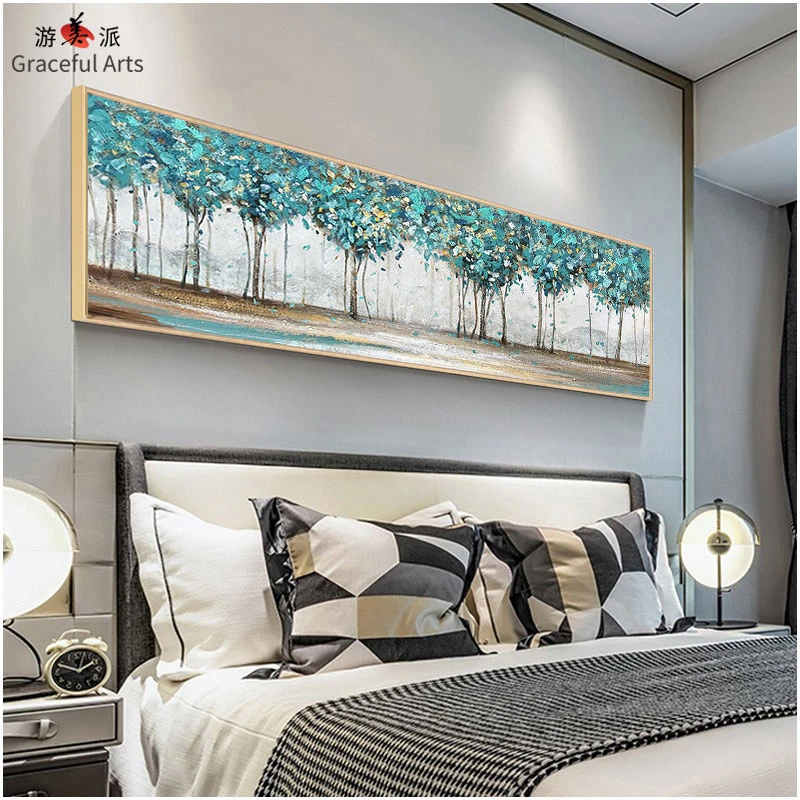 游美派丙烯肌理纯手绘油画大芬现代轻奢钦点装饰画主卧室床头挂画