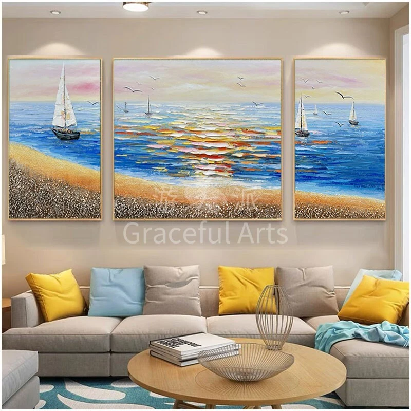 180*80三联原创装饰画正版手绘现代墙上装饰品现代墙壁挂画