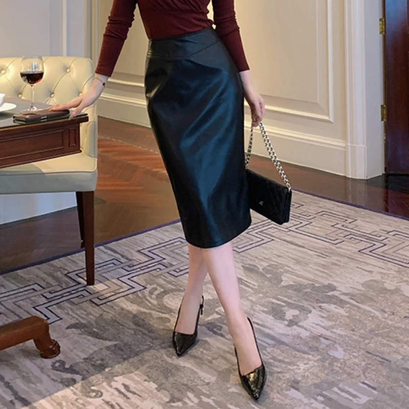 林关关黑色皮裙包臀裙半身裙高级感长裙高腰显瘦直筒半裙子G70846