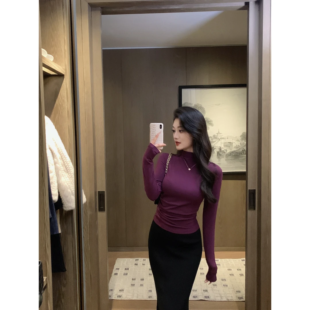 林关关 紫色T女早秋长袖设计感小众T恤G53416