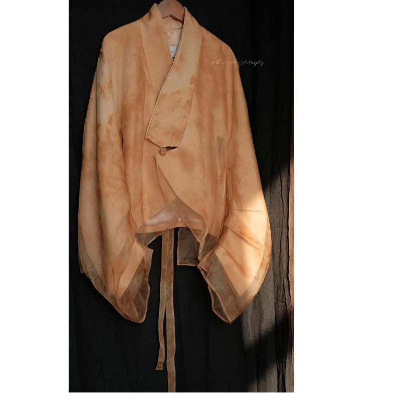 泊风OZEN设计师改良汉服禅意外套飘逸仙气风衣【柿柿如意炒色染】