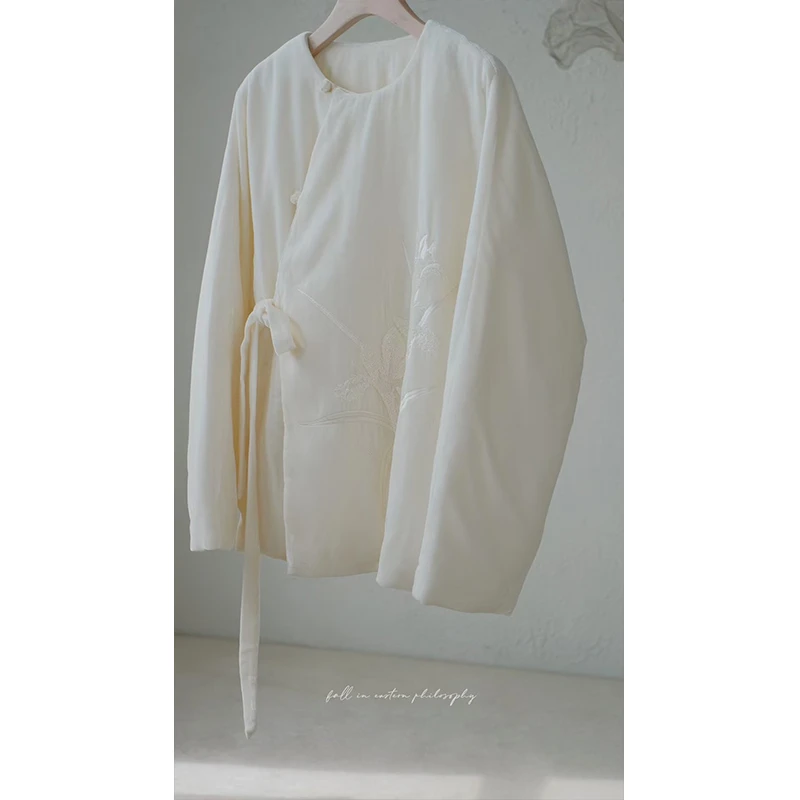 泊风OZEN设计师复古原创桑蚕丝丝绒棉服中国风手工法式珠片绣外套