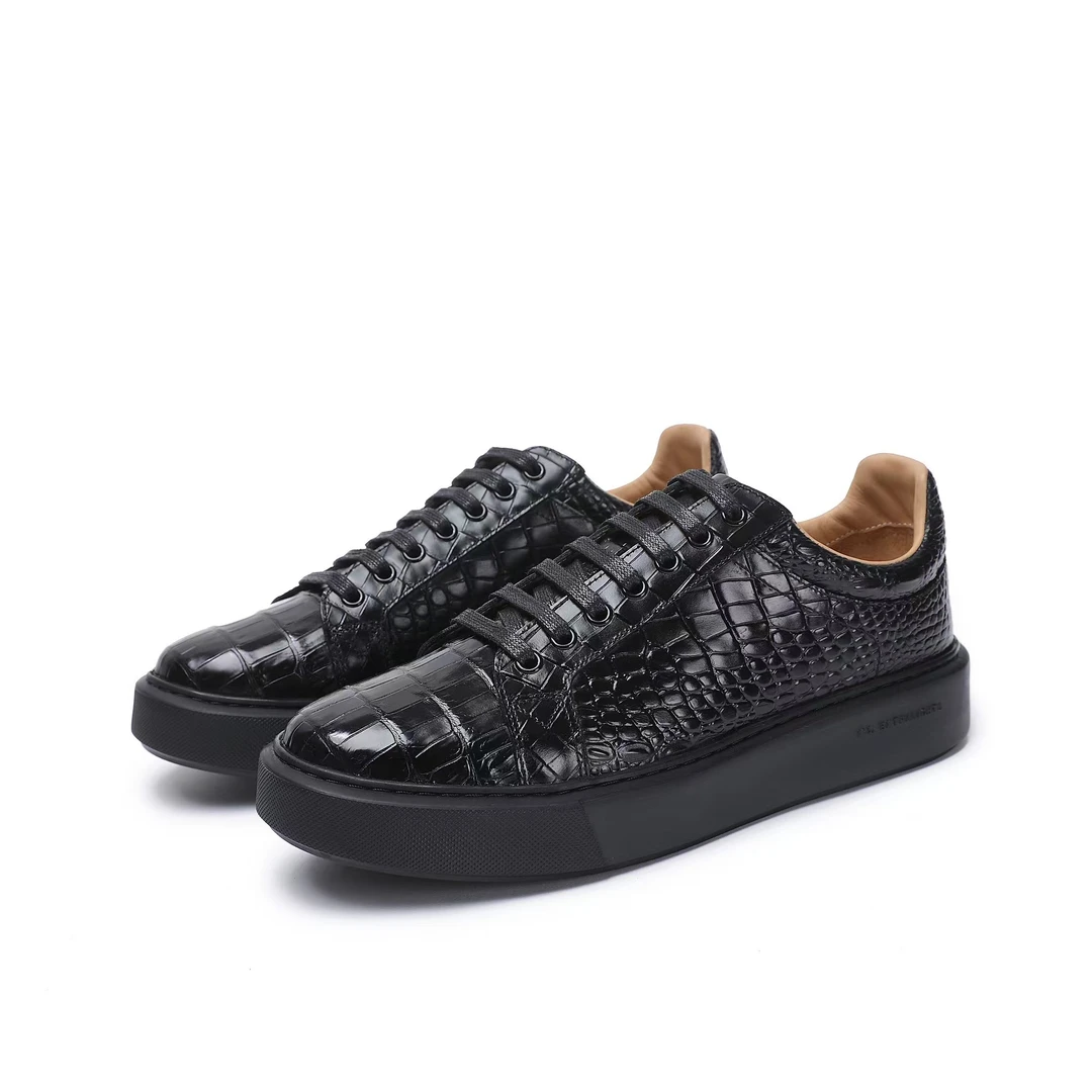 【E-2003】2023男士轻奢低帮百搭休闲鳄鱼皮系带圆头男款休闲板鞋