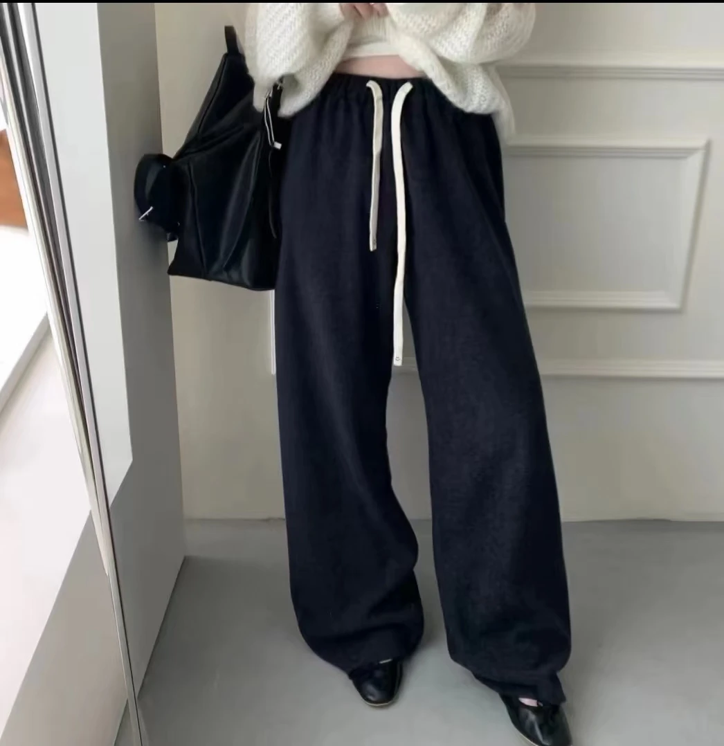 【芊朵专属】C1523韩系加绒慵懒软糯毛巾直筒阔腿拖地裤