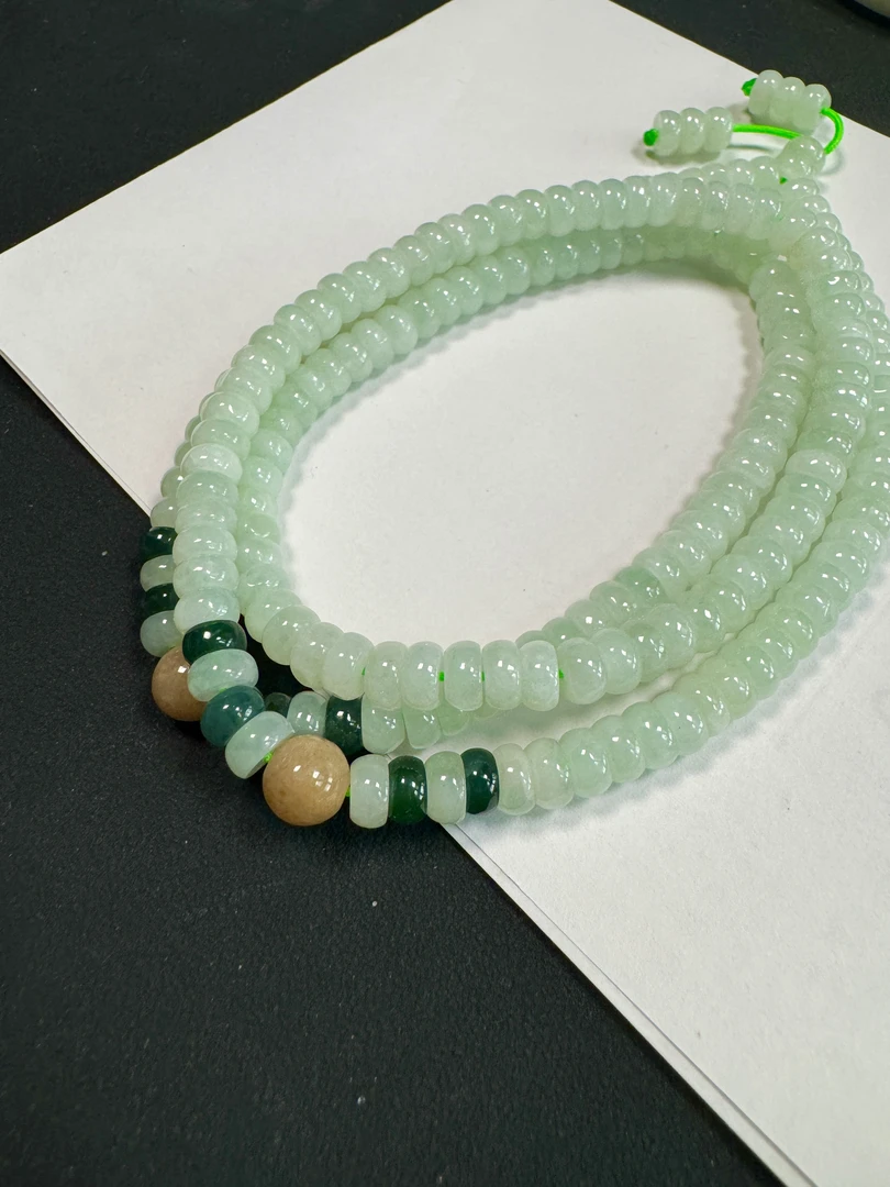 天然缅甸翡翠A货 算盘珠项链手链皆可 时尚果绿色项链