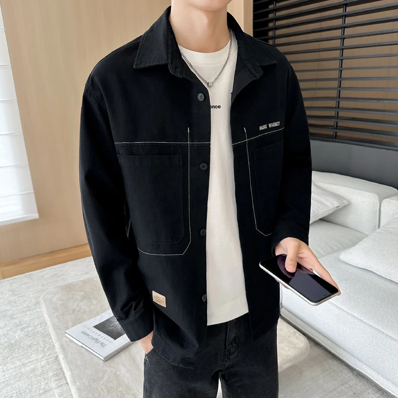 2025春秋季新款男士衬衫外套男装时尚帅气薄款夹克潮流百搭棉上衣