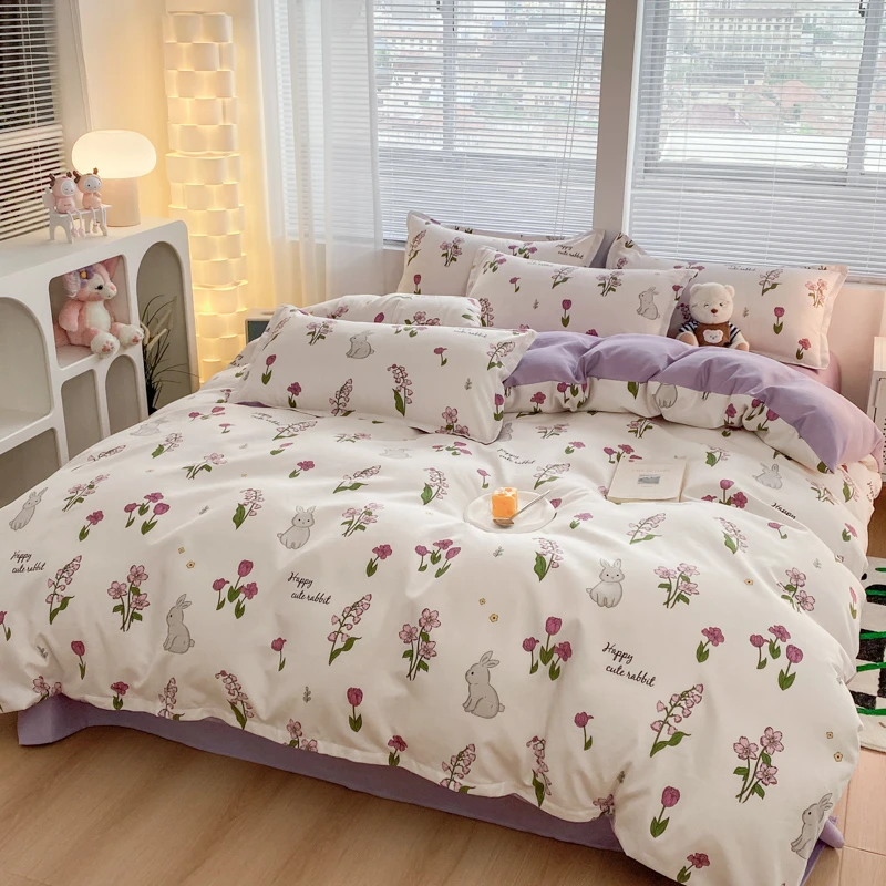 小清新磨毛四件套单双人床品学生宿舍加厚单人斜纹亲肤被罩三件套