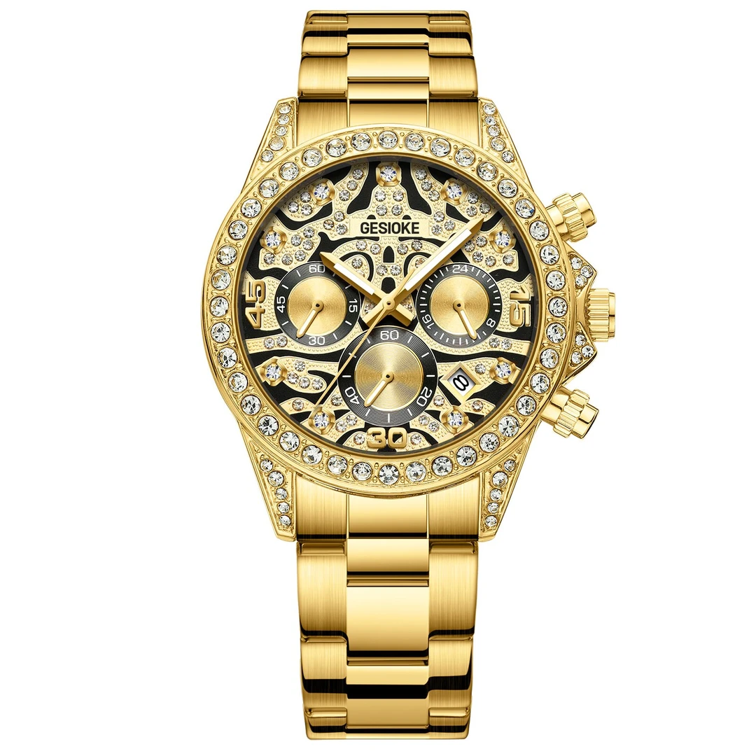 经典多功能老虎迪高级满钻男士时尚休闲百搭腕表奢华镶钻