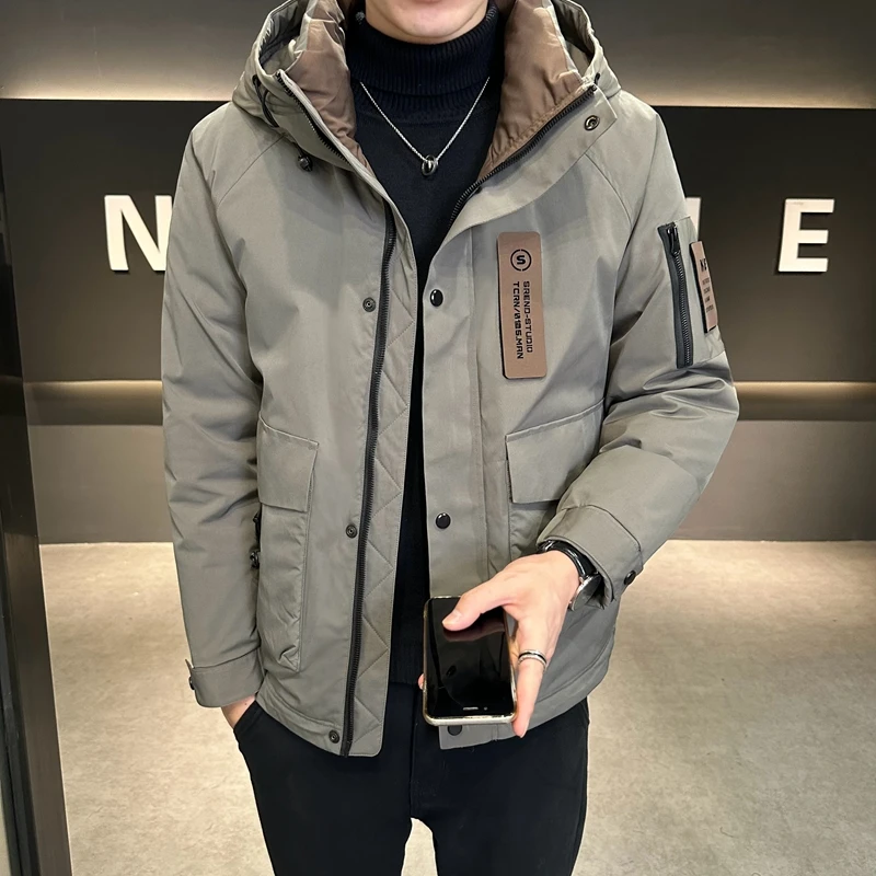 冬季新款羽绒服男短款连帽加厚时尚休闲潮流保暖宽松帅气外套-D36