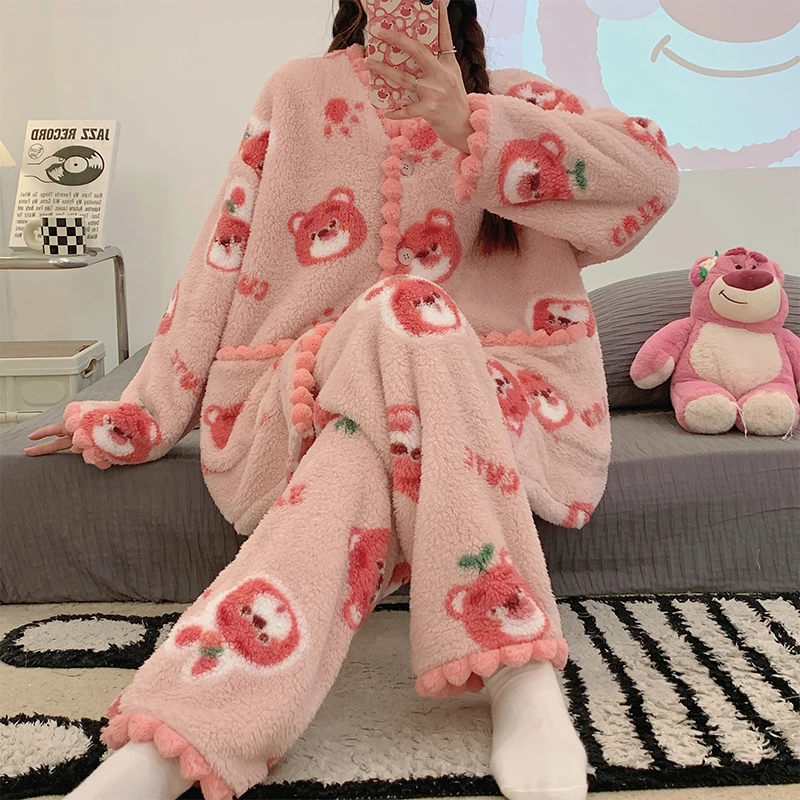 睡衣女秋冬2023新款时尚高颜值家居服珊瑚绒加厚加绒法兰绒两件套