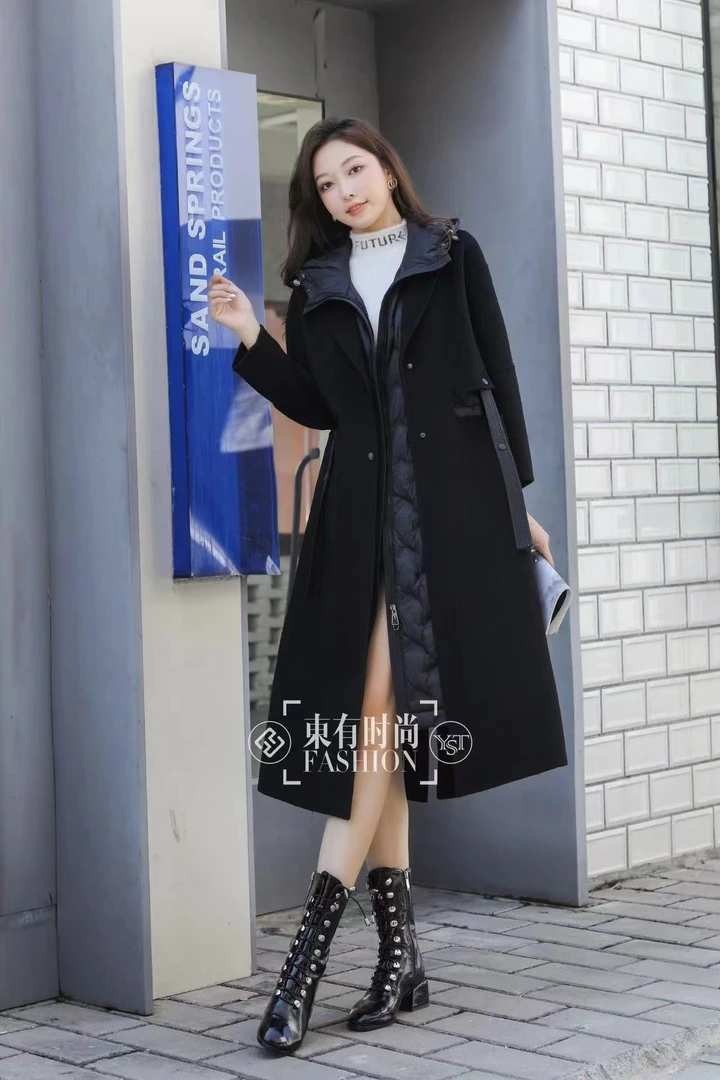 S6203 冬季时尚连帽长款高端气质双面呢子大衣