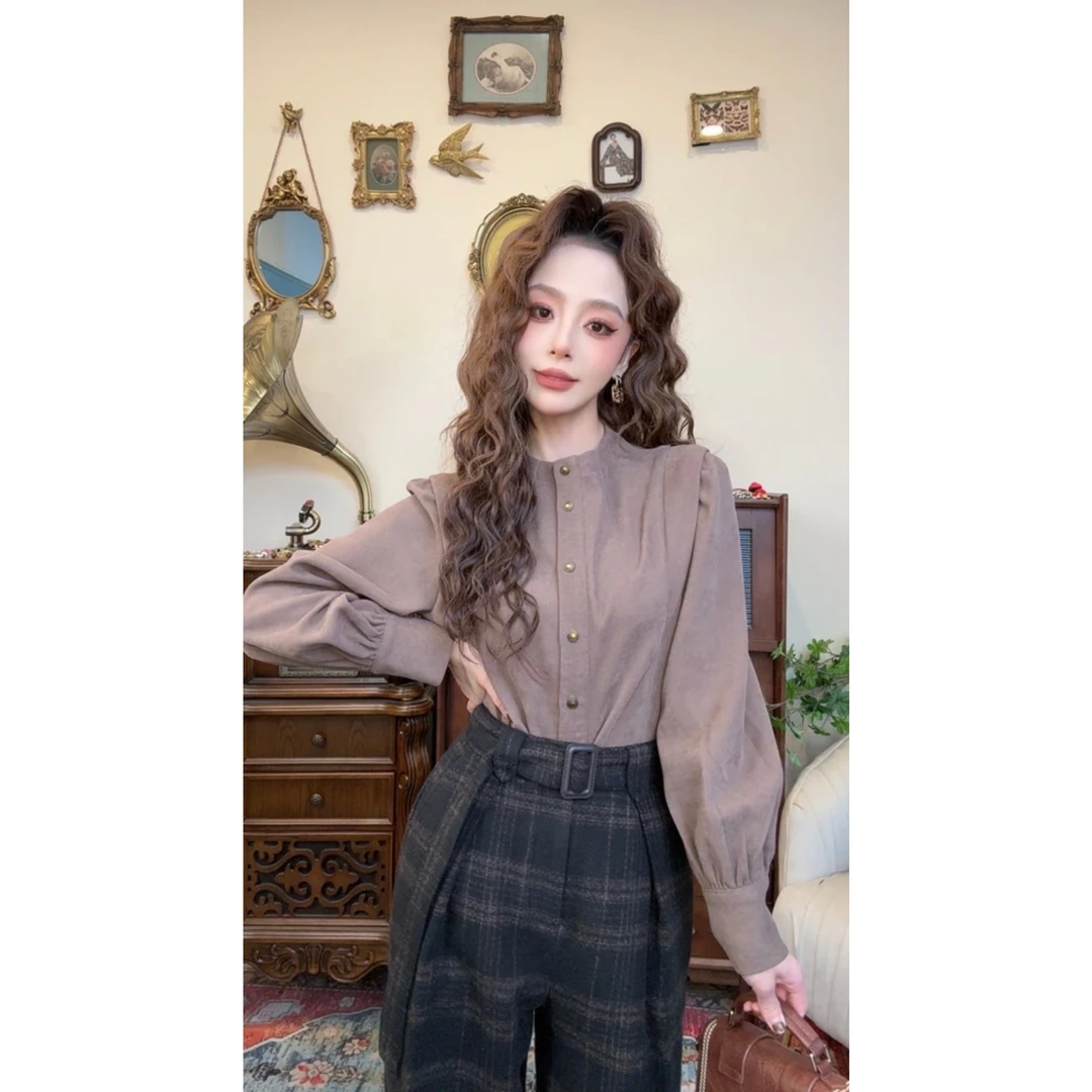 十一港风气质简约复古通勤设计感衬衫D6540衬衣长袖时尚百搭春季