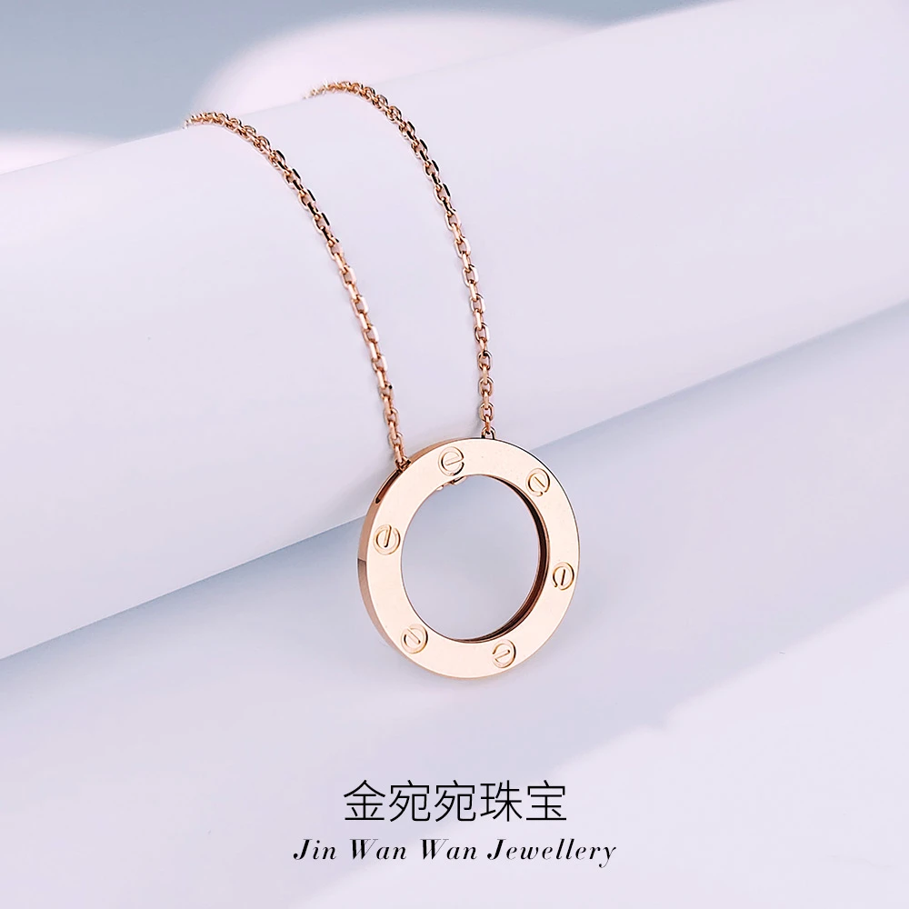 18K金圆饼吊坠时尚爆款玫瑰金简约大气单吊坠