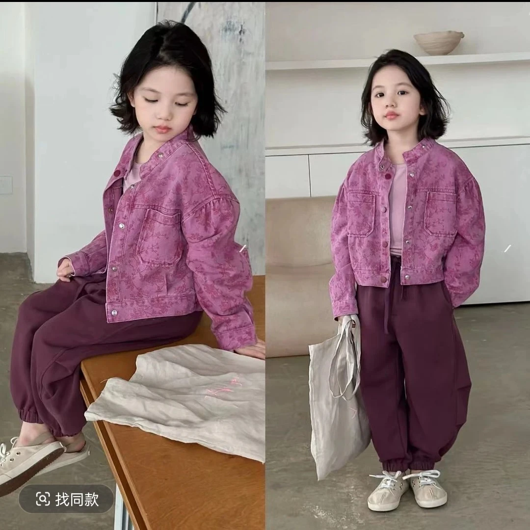 女童外套儿童秋装2025牛仔女孩春秋工装夹克宝宝休闲开衫两件套