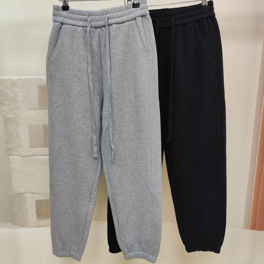 9272新款时尚宽松休闲松紧绑绳收腰显瘦百搭九分加绒束脚裤休闲裤