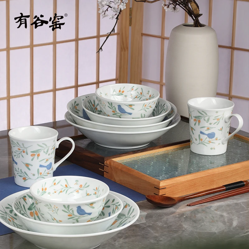 【粉丝福利】蓝雀橄榄日式釉下彩碗盘餐具清新田园风家用陶瓷餐具