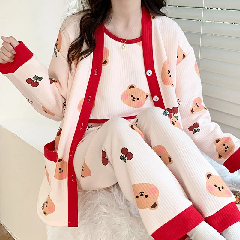 三件套月子服冬季产后哺乳孕妇睡衣空气棉秋冬款家居服可外穿套装