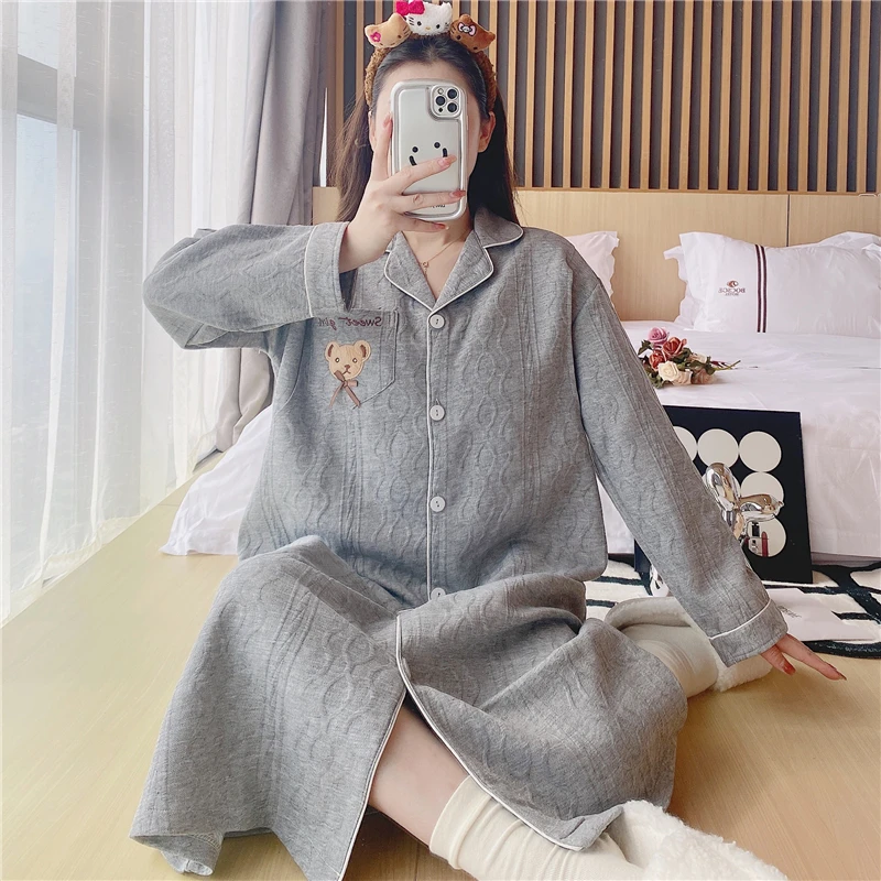 带胸垫秋冬款哺乳睡裙产妇入院待产裙空气棉月子家居孕妇睡衣冬天