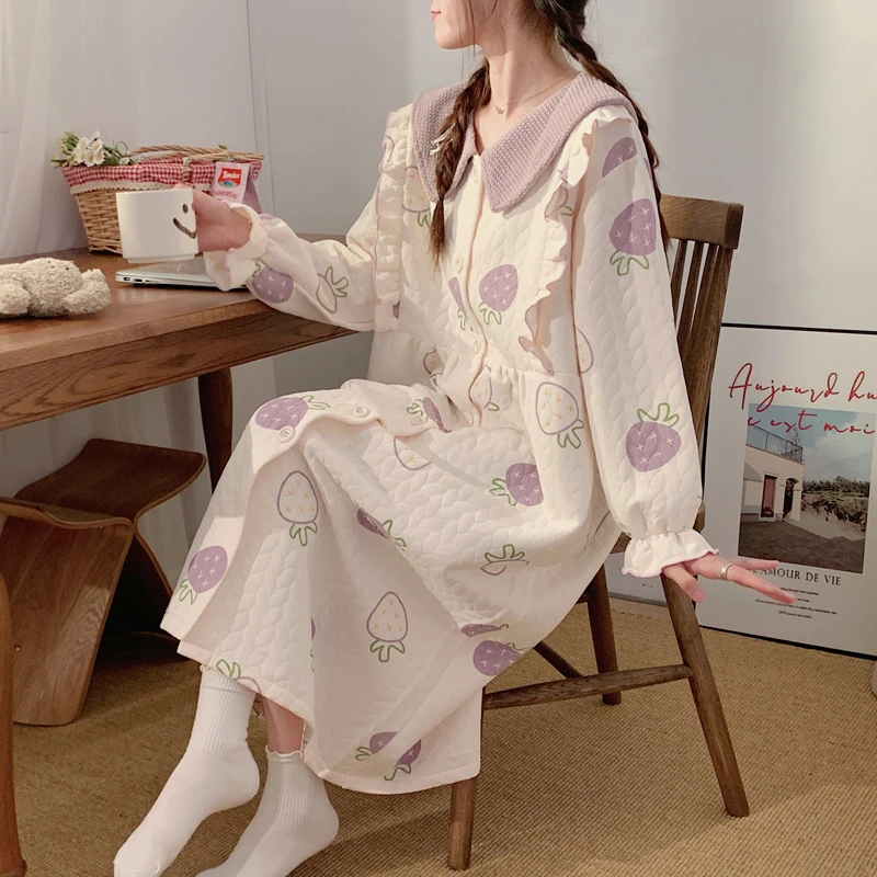 空气棉待产裙哺乳睡裙春秋冬款孕妇睡衣冬季月子服产妇冬天连衣裙