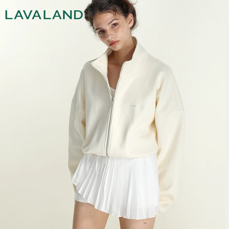 【卫衣外套】LAVALAND初秋基础刺绣拉链开衫立领高腰宽松卫衣外套