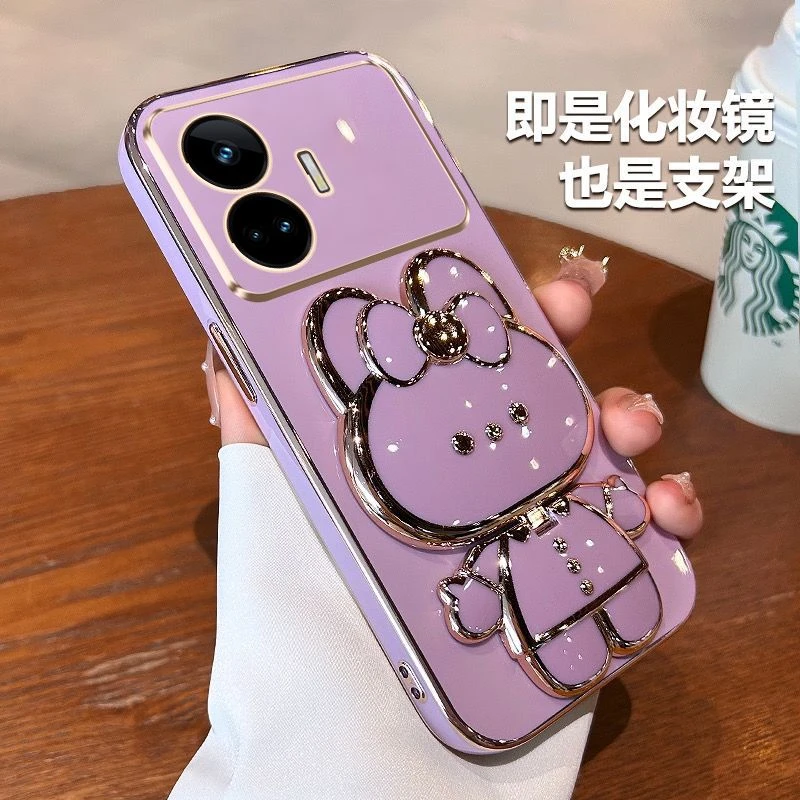 真我GTNeo5se手机壳兔子补妆镜支架RMX3700全包防摔硅胶套薄软壳