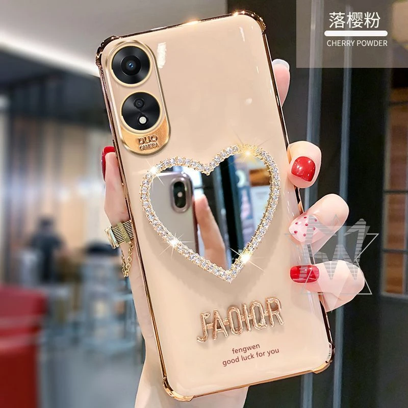 OPPOA58X手机壳超薄气囊防摔a58x电镀硅胶爱心化妆镜子新款保护套